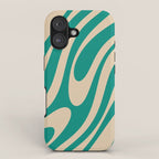 Wavy Loops Retro Abstract Pattern in Mid Mod Teal and Beige iPhone Case Gallery Image 1