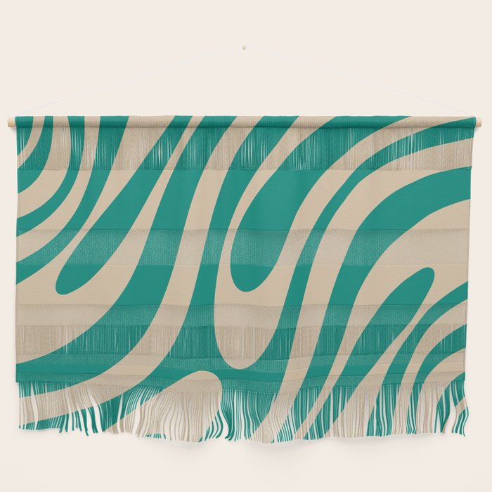 Wavy Loops Retro Abstract Pattern in Mid Mod Teal and Beige Wall Hanging Gallery Image 1