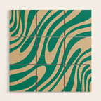 Wavy Loops Retro Abstract Pattern in Mid Mod Teal and Beige Wood Wall Art Gallery Image 1