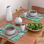 Wavy Loops Retro Abstract Pattern in Mid Mod Teal and Beige Placemat Gallery Image 2