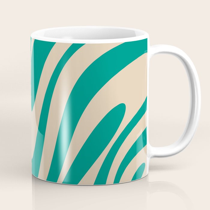 Wavy Loops Retro Abstract Pattern in Mid Mod Teal and Beige Coffee Mug Gallery Image 1