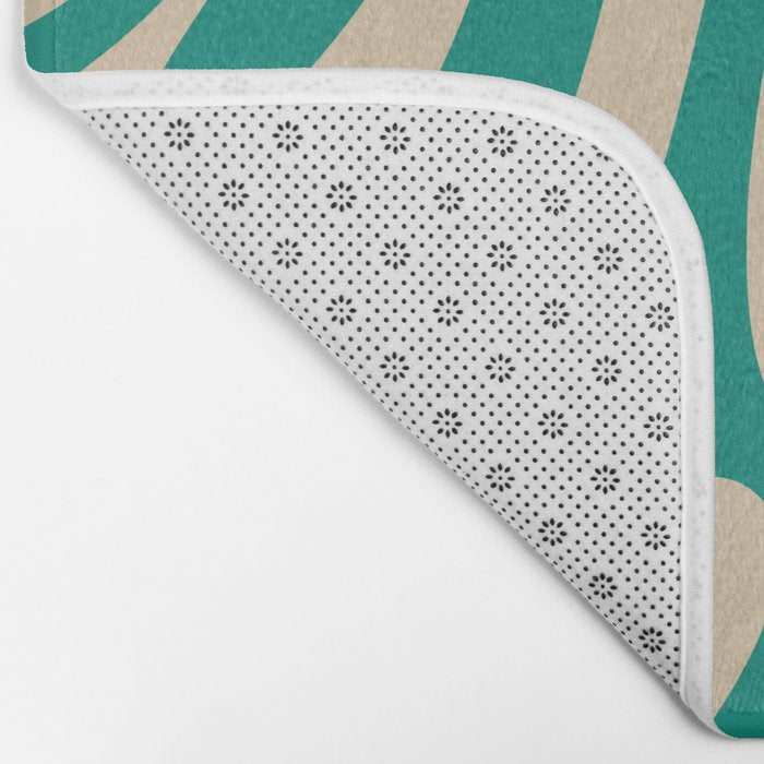 Wavy Loops Retro Abstract Pattern in Mid Mod Teal and Beige Bath Mat Gallery Image 2
