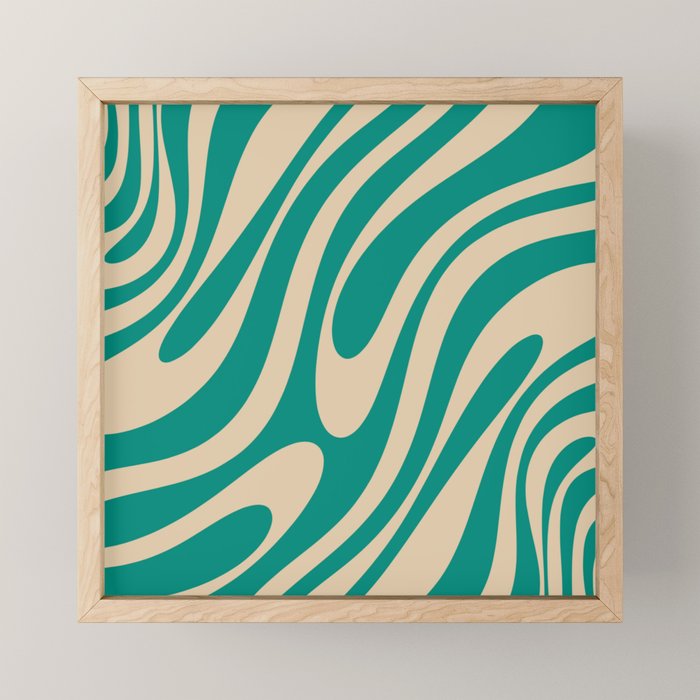 Wavy Loops Retro Abstract Pattern in Mid Mod Teal and Beige Mini Art Print Gallery Image 1