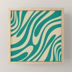 Wavy Loops Retro Abstract Pattern in Mid Mod Teal and Beige Mini Art Print Gallery Image 1