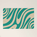 Wavy Loops Retro Abstract Pattern in Mid Mod Teal and Beige Welcome Mat Gallery Image 1