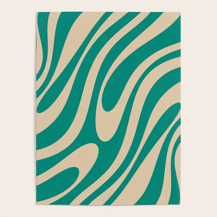Wavy Loops Retro Abstract Pattern in Mid Mod Teal and Beige Poster Gallery Image 1