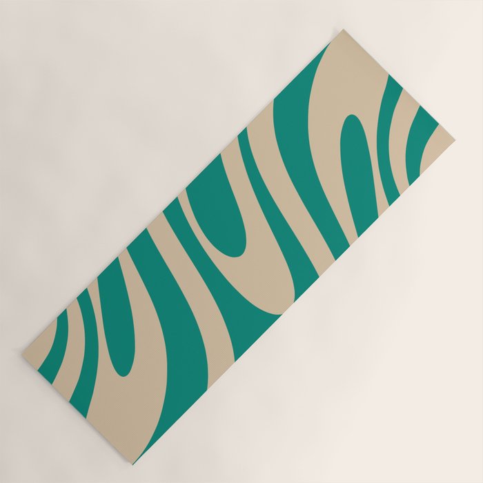 Wavy Loops Retro Abstract Pattern in Mid Mod Teal and Beige Yoga Mat Gallery Image 1