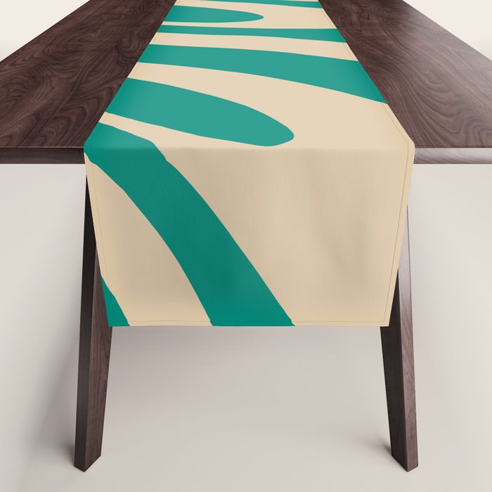 Wavy Loops Retro Abstract Pattern in Mid Mod Teal and Beige Table Runner Gallery Image 1