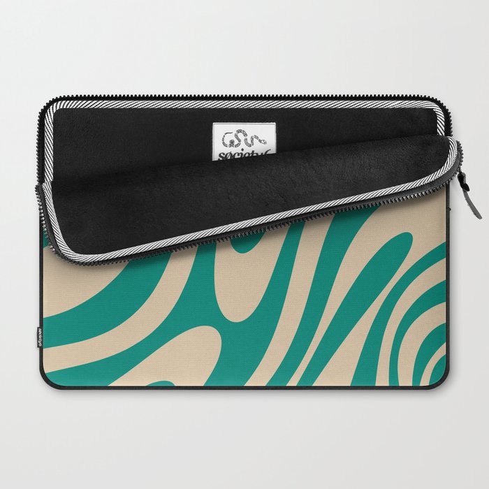 Wavy Loops Retro Abstract Pattern in Mid Mod Teal and Beige Laptop Sleeve Gallery Image 2