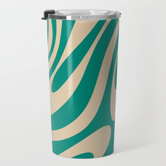 Wavy Loops Retro Abstract Pattern in Mid Mod Teal and Beige Travel Mug Gallery Image 3