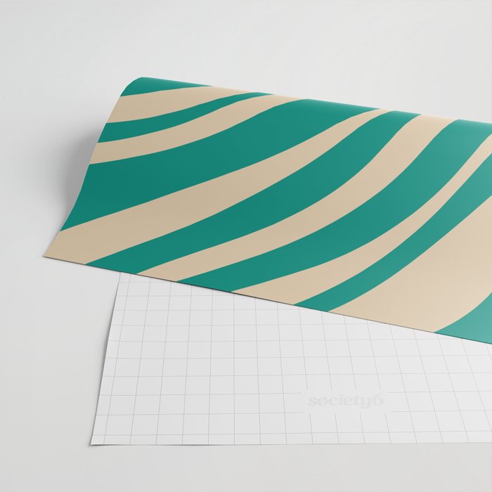 Wavy Loops Retro Abstract Pattern in Mid Mod Teal and Beige Wrapping Paper Gallery Image 2