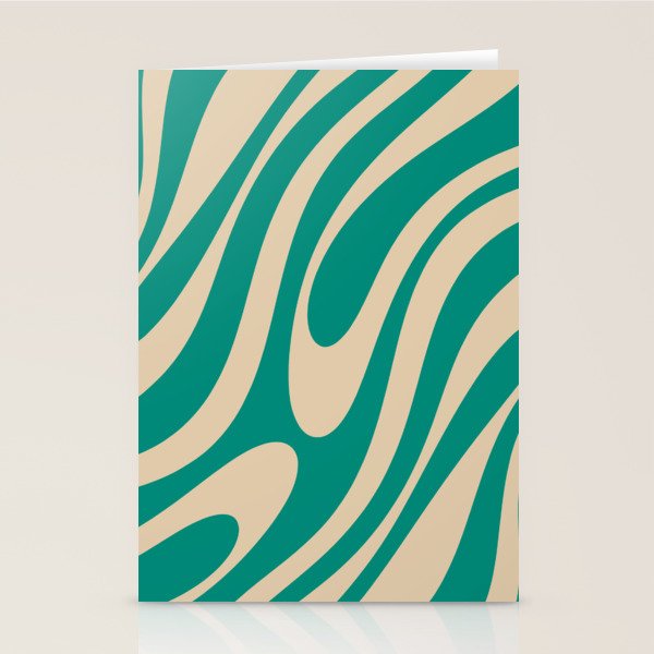 Wavy Loops Retro Abstract Pattern in Mid Mod Teal and Beige Stationery Card Gallery Image 2