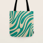 Wavy Loops Retro Abstract Pattern in Mid Mod Teal and Beige Tote Bag Gallery Image 1