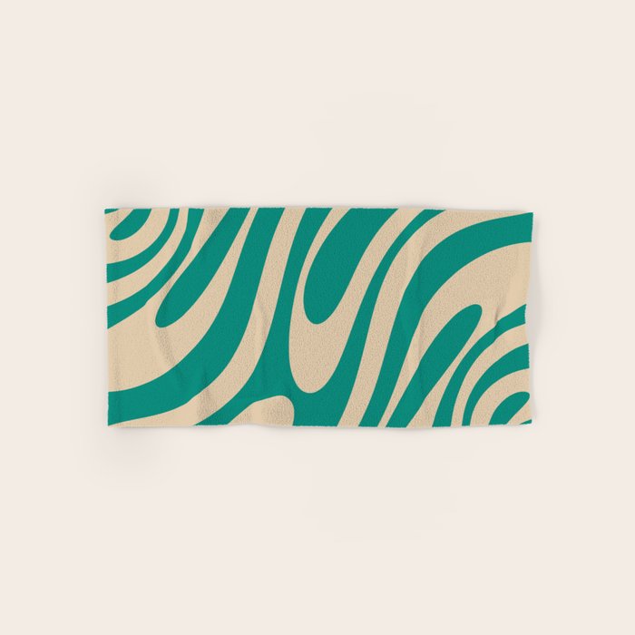 Wavy Loops Retro Abstract Pattern in Mid Mod Teal and Beige Towels Gallery Image 1