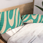 Wavy Loops Retro Abstract Pattern in Mid Mod Teal and Beige Pillow Sham Gallery Image 2
