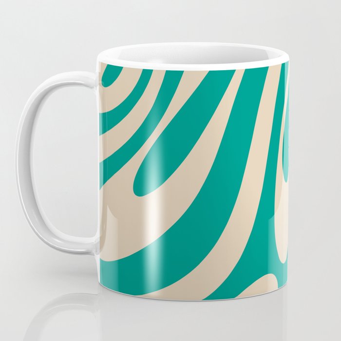 Wavy Loops Retro Abstract Pattern in Mid Mod Teal and Beige Coffee Mug Gallery Image 3