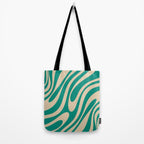 Wavy Loops Retro Abstract Pattern in Mid Mod Teal and Beige Tote Bag Gallery Image 2