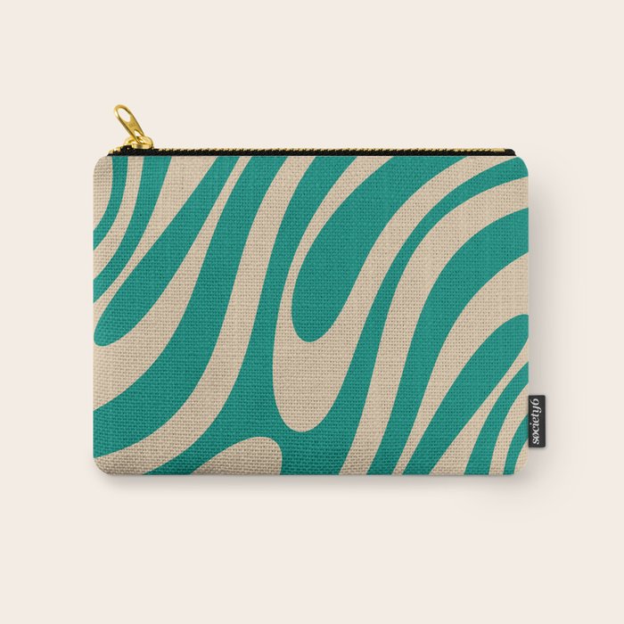 Wavy Loops Retro Abstract Pattern in Mid Mod Teal and Beige Carry All Pouch Gallery Image 1