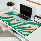 Wavy Loops Retro Abstract Pattern in Mid Mod Teal and Beige Desk Mat Gallery Image 2