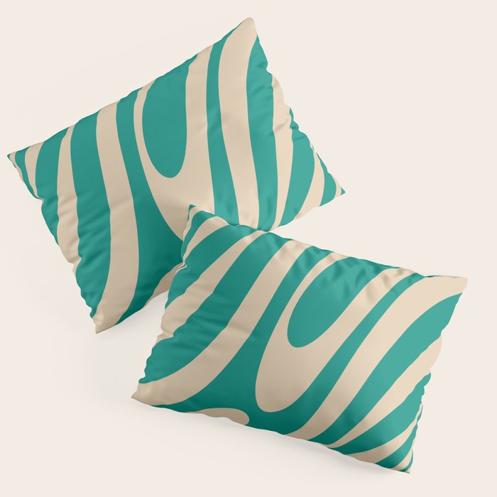 Wavy Loops Retro Abstract Pattern in Mid Mod Teal and Beige Pillow Sham Gallery Image 1