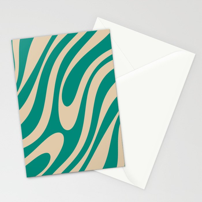 Wavy Loops Retro Abstract Pattern in Mid Mod Teal and Beige Stationery Card Gallery Image 2