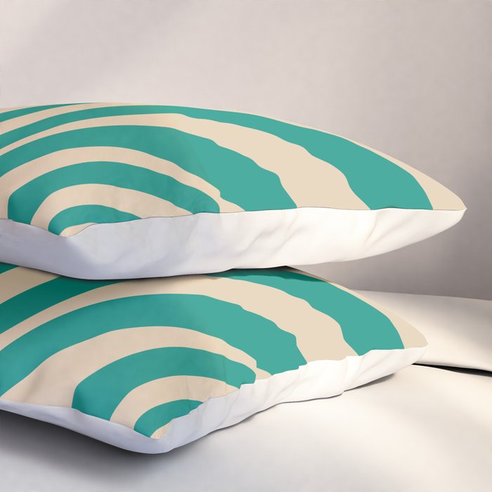 Wavy Loops Retro Abstract Pattern in Mid Mod Teal and Beige Pillow Sham Gallery Image 3