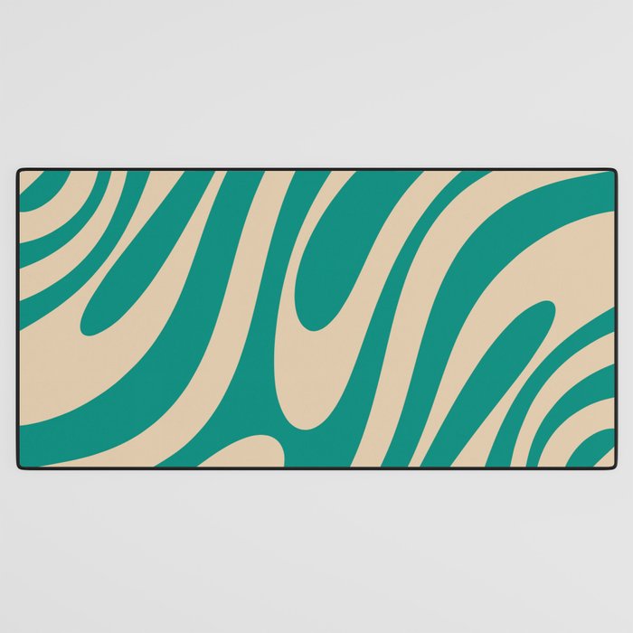 Wavy Loops Retro Abstract Pattern in Mid Mod Teal and Beige Desk Mat Gallery Image 3