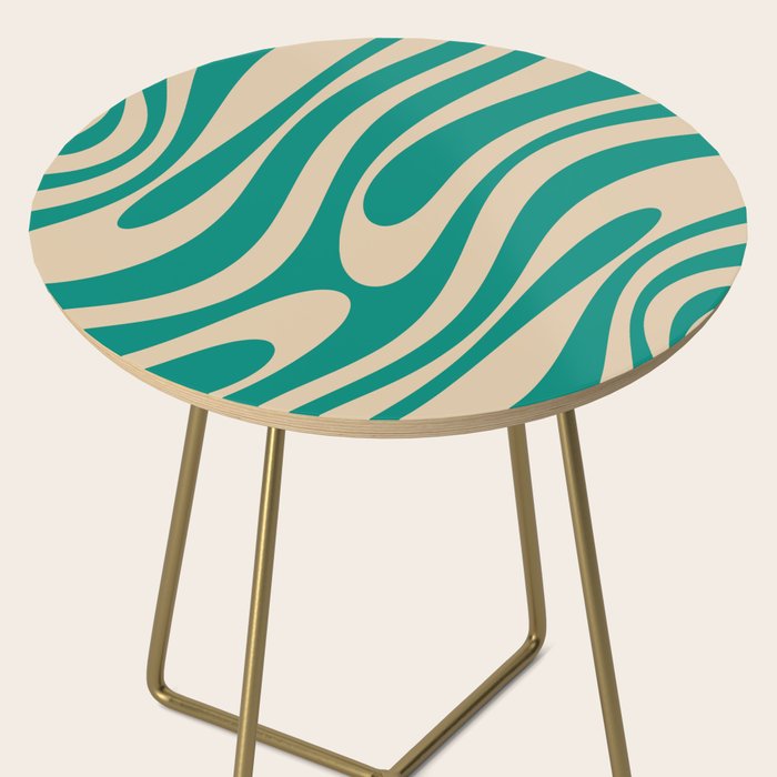 Wavy Loops Retro Abstract Pattern in Mid Mod Teal and Beige Side Table Gallery Image 2