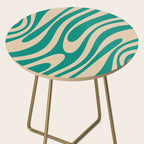 Wavy Loops Retro Abstract Pattern in Mid Mod Teal and Beige Side Table Gallery Image 2