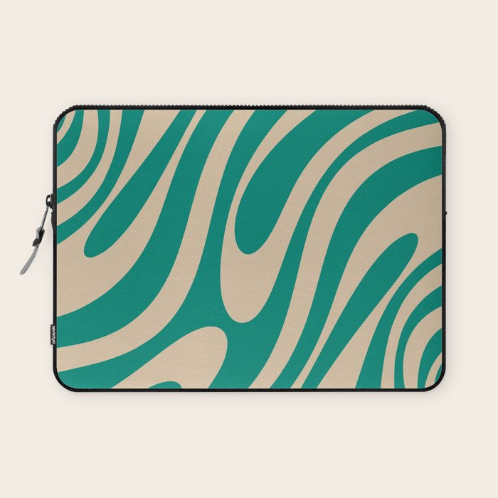 Wavy Loops Retro Abstract Pattern in Mid Mod Teal and Beige Laptop Sleeve Gallery Image 1