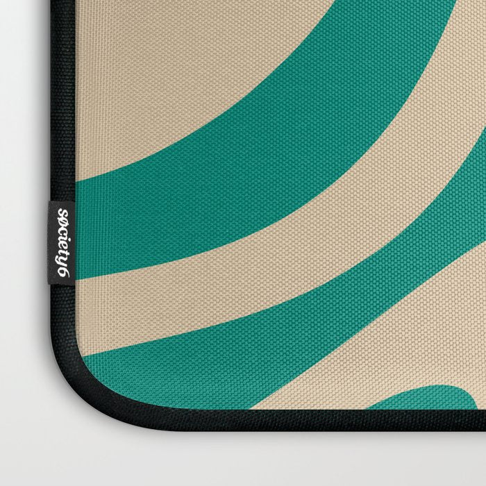 Wavy Loops Retro Abstract Pattern in Mid Mod Teal and Beige Laptop Sleeve Gallery Image 3