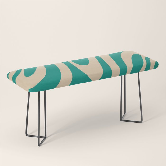 Wavy Loops Retro Abstract Pattern in Mid Mod Teal and Beige Bench Gallery Image 1