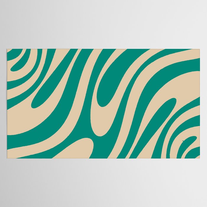Wavy Loops Retro Abstract Pattern in Mid Mod Teal and Beige Tablecloth Gallery Image 2