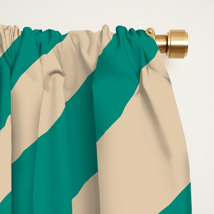 Wavy Loops Retro Abstract Pattern in Mid Mod Teal and Beige Window Curtain Gallery Image 2
