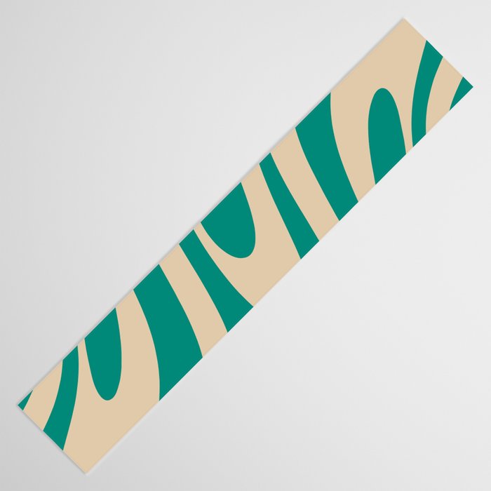 Wavy Loops Retro Abstract Pattern in Mid Mod Teal and Beige Table Runner Gallery Image 3