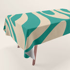 Wavy Loops Retro Abstract Pattern in Mid Mod Teal and Beige Tablecloth Gallery Image 1