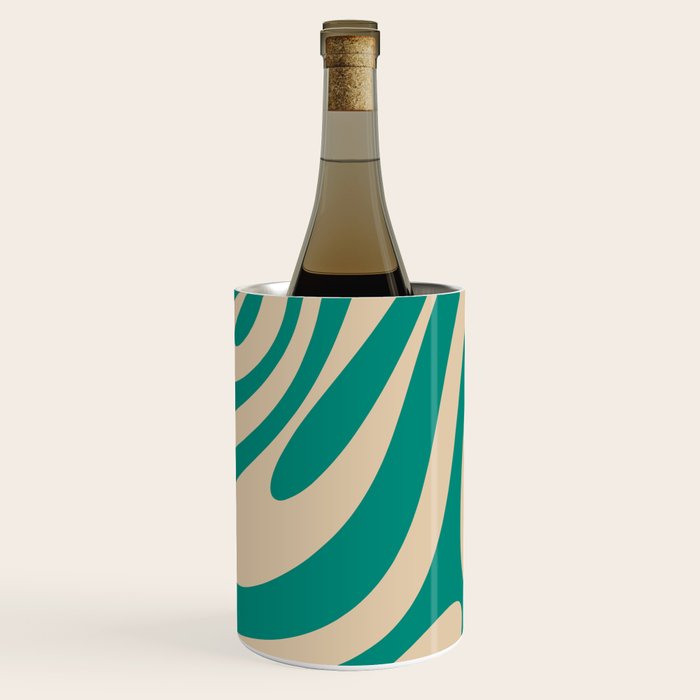 Wavy Loops Retro Abstract Pattern in Mid Mod Teal and Beige Wine Chiller Gallery Image 2