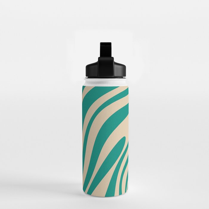 Wavy Loops Retro Abstract Pattern in Mid Mod Teal and Beige Water Bottle Gallery Image 2