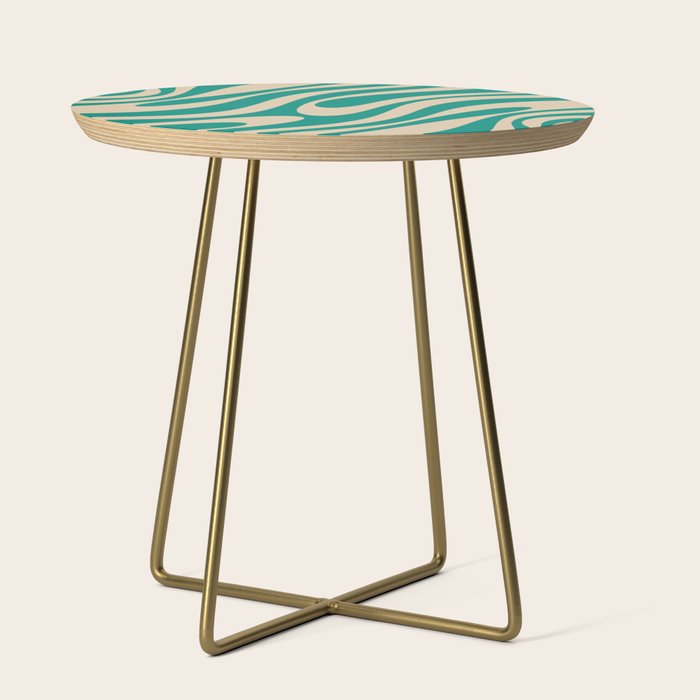 Wavy Loops Retro Abstract Pattern in Mid Mod Teal and Beige Side Table Gallery Image 1