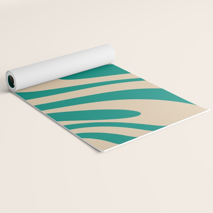 Wavy Loops Retro Abstract Pattern in Mid Mod Teal and Beige Yoga Mat Gallery Image 2