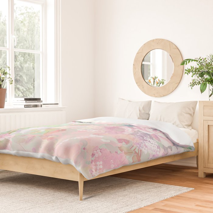 Vintage botanical blush pink mint green floral pattern Duvet Cover Gallery Image 2