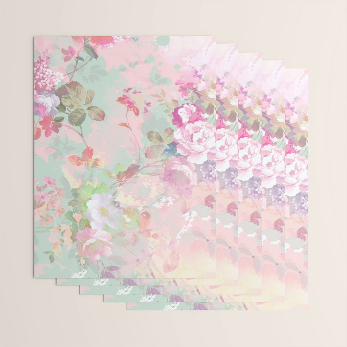 Vintage botanical blush pink mint green floral pattern Wrapping Paper Gallery Image 3