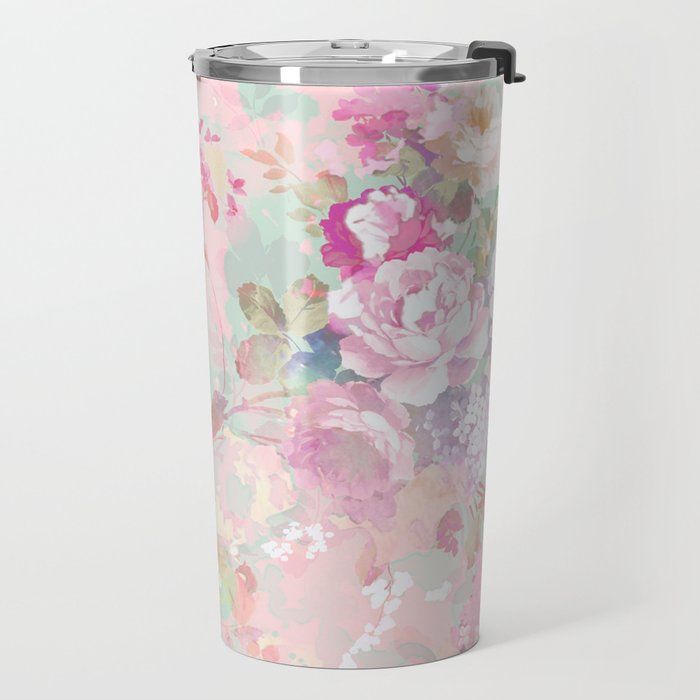 Vintage botanical blush pink mint green floral pattern Travel Mug Gallery Image 2
