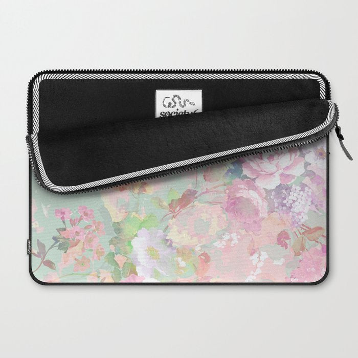 Vintage botanical blush pink mint green floral pattern Laptop Sleeve Gallery Image 2