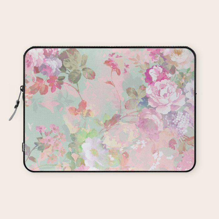 Vintage botanical blush pink mint green floral pattern Laptop Sleeve Gallery Image 1