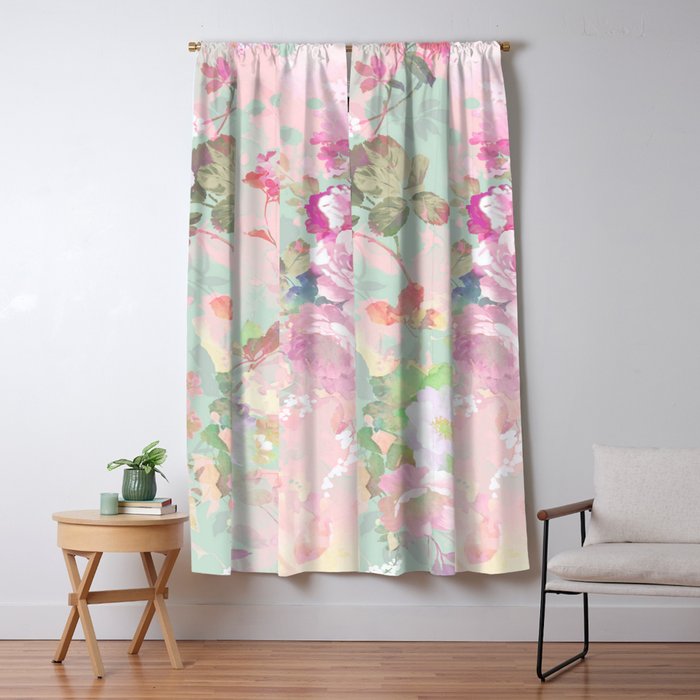 Vintage botanical blush pink mint green floral pattern Window Curtain Gallery Image 5