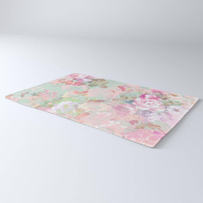 Vintage botanical blush pink mint green floral pattern Rug Gallery Image 3