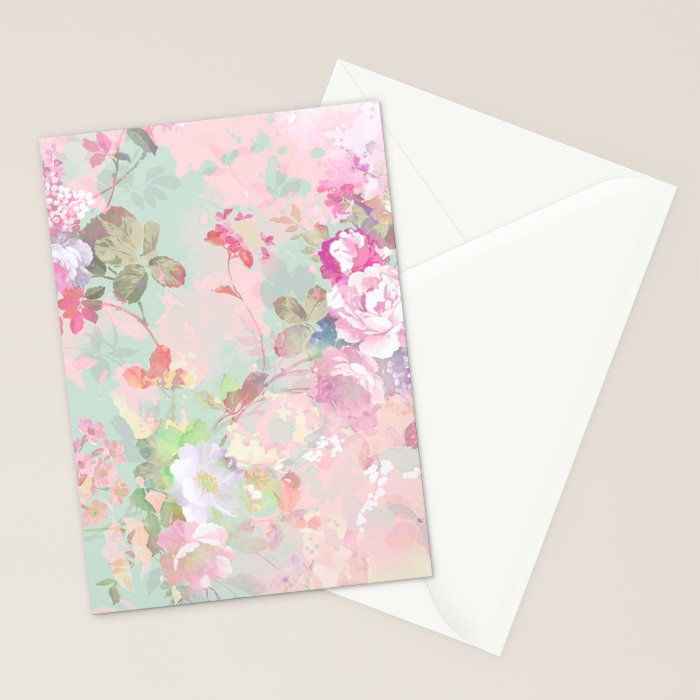Vintage botanical blush pink mint green floral pattern Stationery Card Gallery Image 2