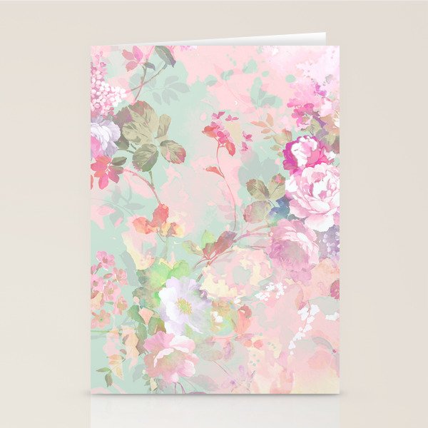 Vintage botanical blush pink mint green floral pattern Stationery Card Gallery Image 1