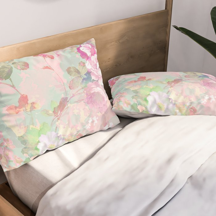 Vintage botanical blush pink mint green floral pattern Pillow Sham Gallery Image 2